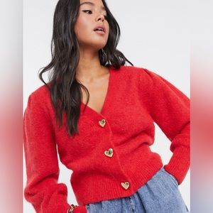 & Other Stories Red Heart Button Cardigan M